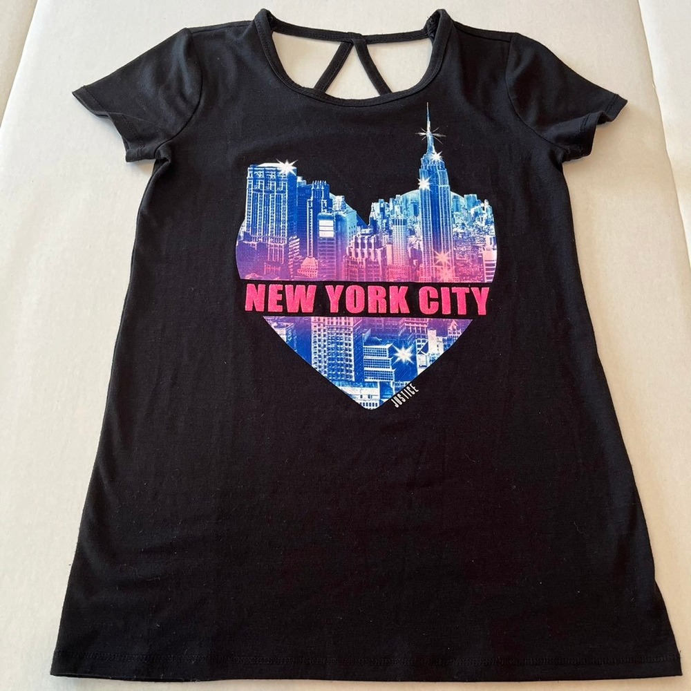 Justice NEW YORK CITY black short sleeve t-shirt shirt Girls‎ size 10